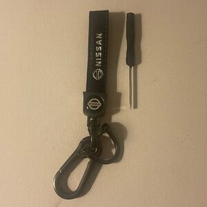 Nissan Logo Key Fob Keychain in Black Leather NWT